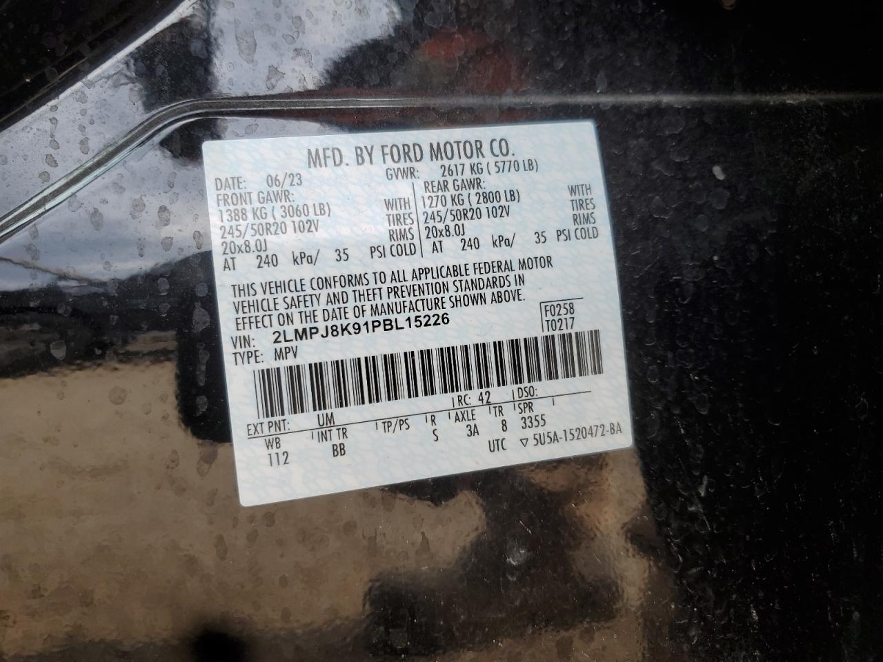 2023 Lincoln Nautilus Reserve VIN: 2LMPJ8K91PBL15226 Lot: 85314155