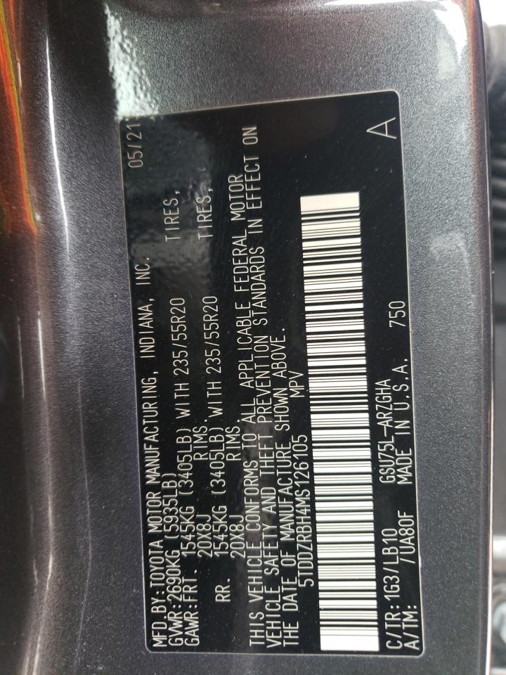 2021 Toyota Highlander Limited VIN: 5TDDZRBH4MS126105 Lot: 86625105