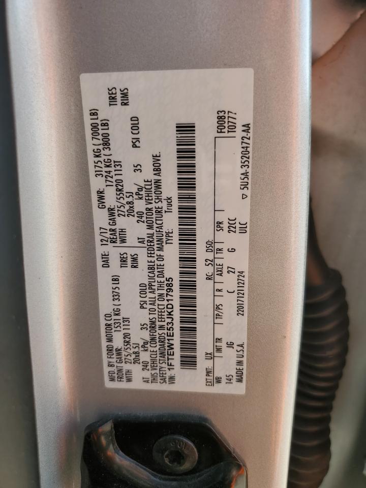 2018 Ford F150 Supercrew VIN: 1FTEW1E53JKD17985 Lot: 89852405