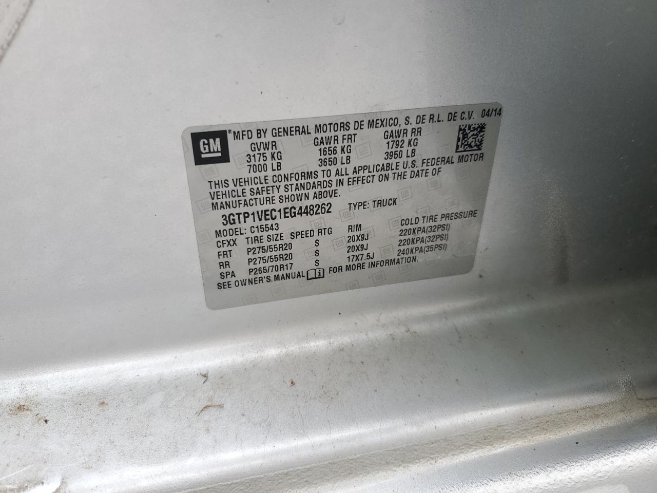 2014 GMC Sierra C1500 Slt VIN: 3GTP1VEC1EG448262 Lot: 81857545