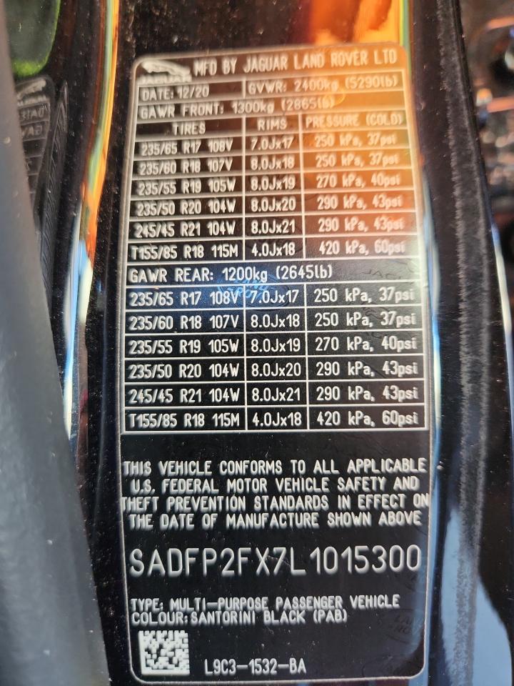 2020 Jaguar E-Pace Se VIN: SADFP2FX7L1015300 Lot: 87430925