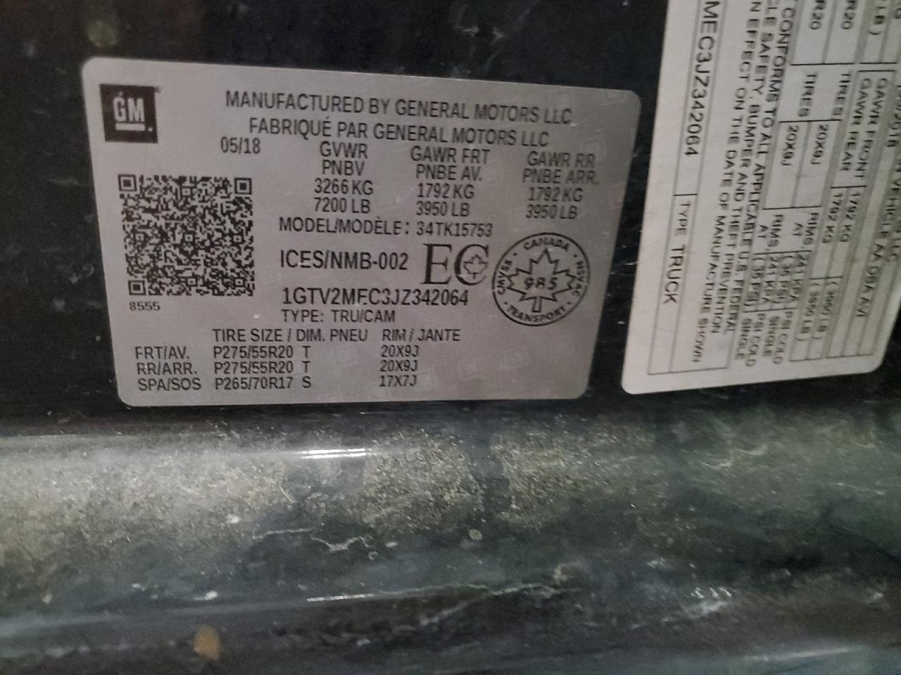 2018 GMC Sierra K1500 Sle VIN: 1GTV2MEC3JZ342064 Lot: 85116765