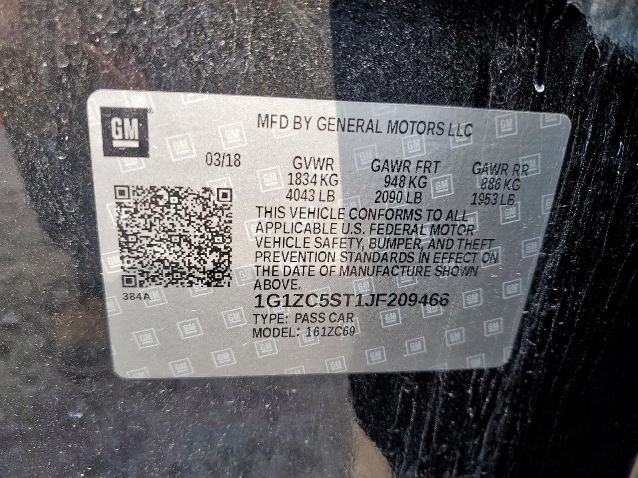 2018 Chevrolet Malibu Ls VIN: 1G1ZC5ST1JF209466 Lot: 84755145