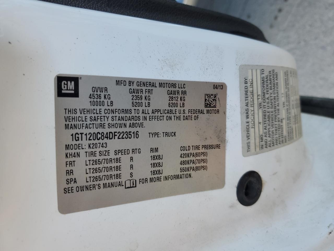 2013 GMC Sierra K2500 Sle VIN: 1GT120C84DF223516 Lot: 85494705