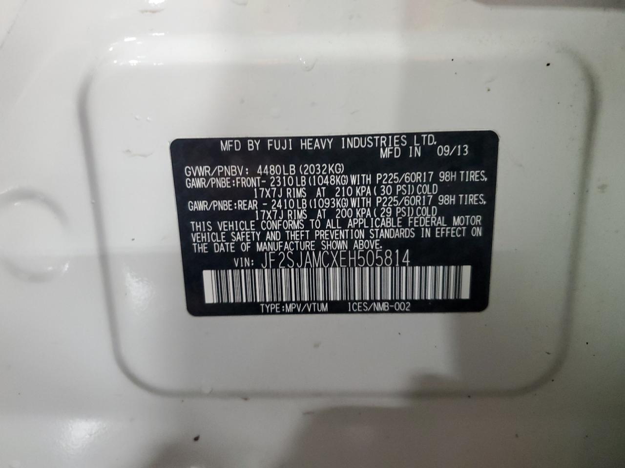 2014 Subaru Forester 2.5I Touring VIN: JF2SJAMCXEH505814 Lot: 85514755