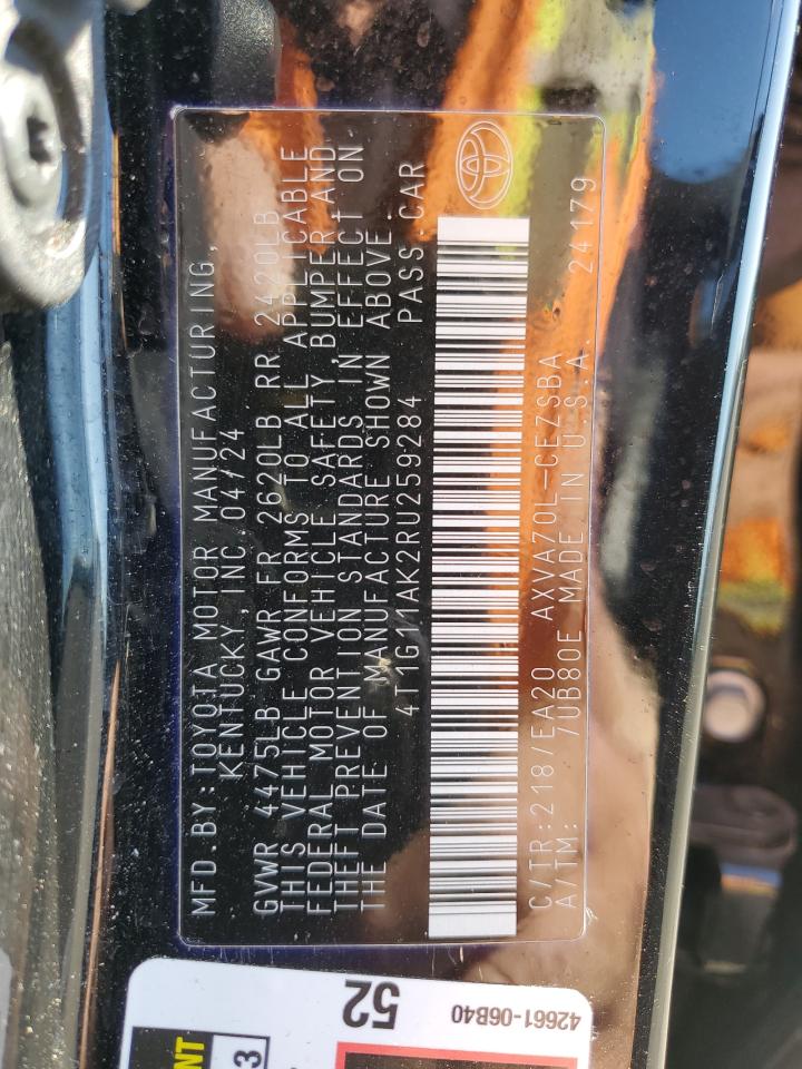 2024 Toyota Camry Se Night Shade VIN: 4T1G11AK2RU259284 Lot: 85270345