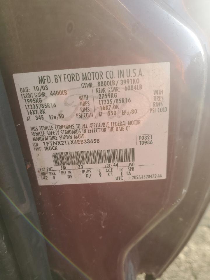 2004 Ford F250 Super Duty VIN: 1FTNX21LX4EB33458 Lot: 84651425