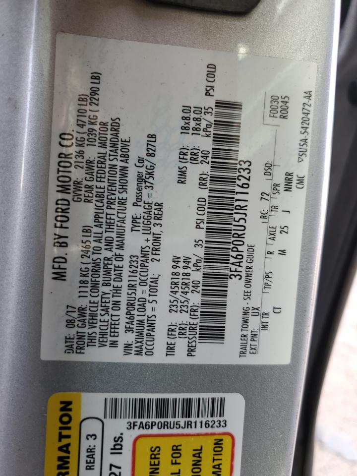 2018 Ford Fusion Titanium/Platinum Hev VIN: 3FA6P0RU5JR116233 Lot: 89445715