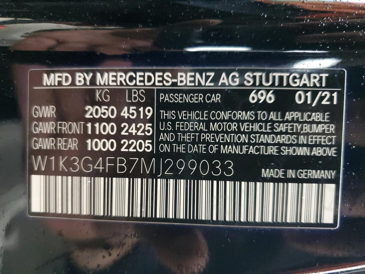 2021 Mercedes-Benz A 220 4Matic VIN: W1K3G4FB7MJ299033 Lot: 89535295