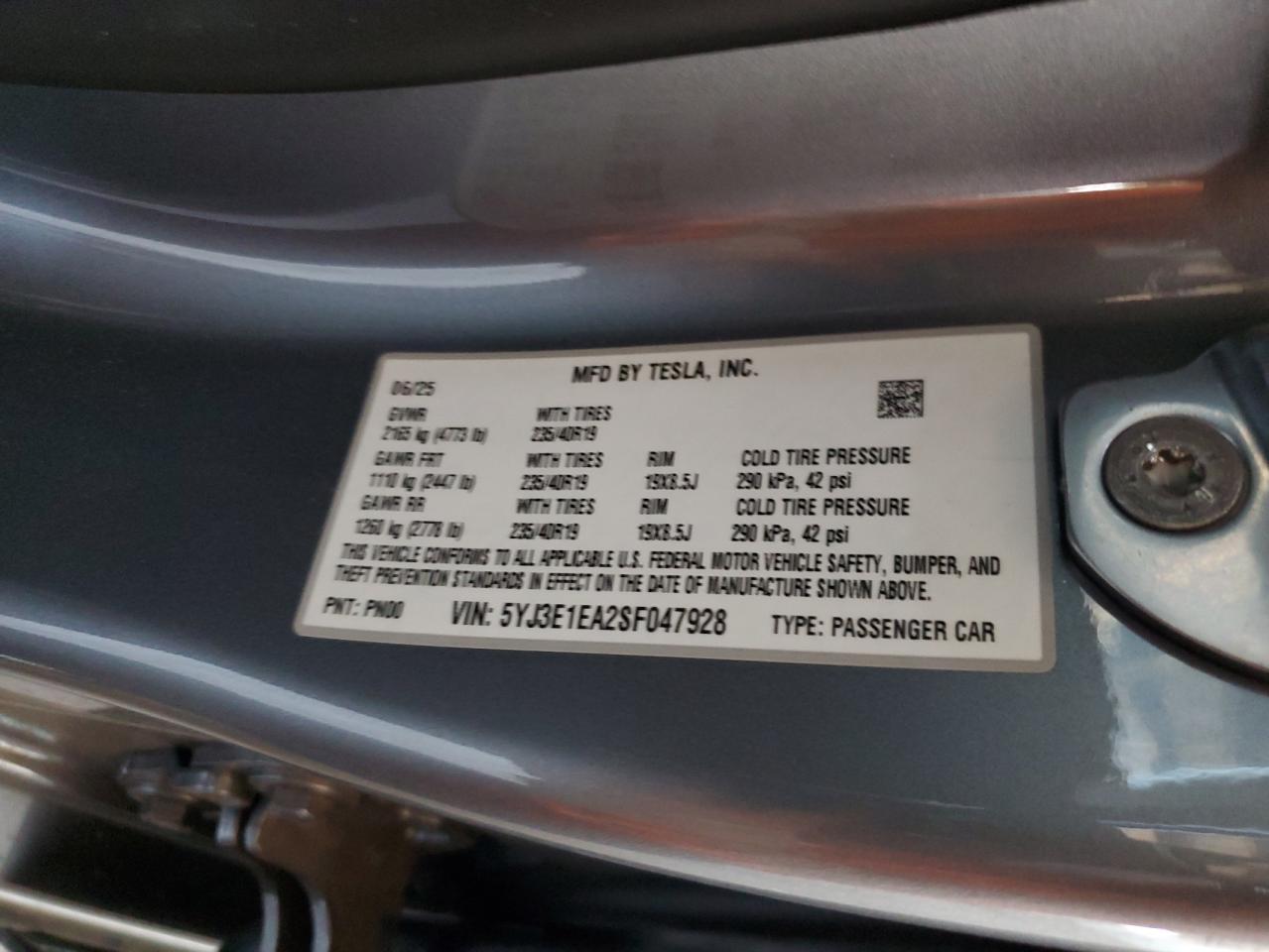 2025 Tesla Model 3 VIN: 5YJ3E1EA2SF047928 Lot: 82538855