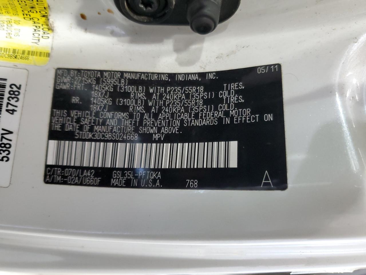 2011 Toyota Sienna Xle VIN: 5TDDK3DC9BS024668 Lot: 81898145