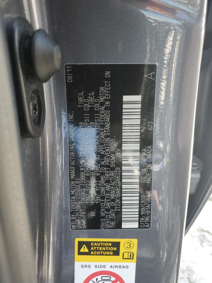 2012 Lexus Rx 350 VIN: 2T2ZK1BA8CC066329 Lot: 85507955