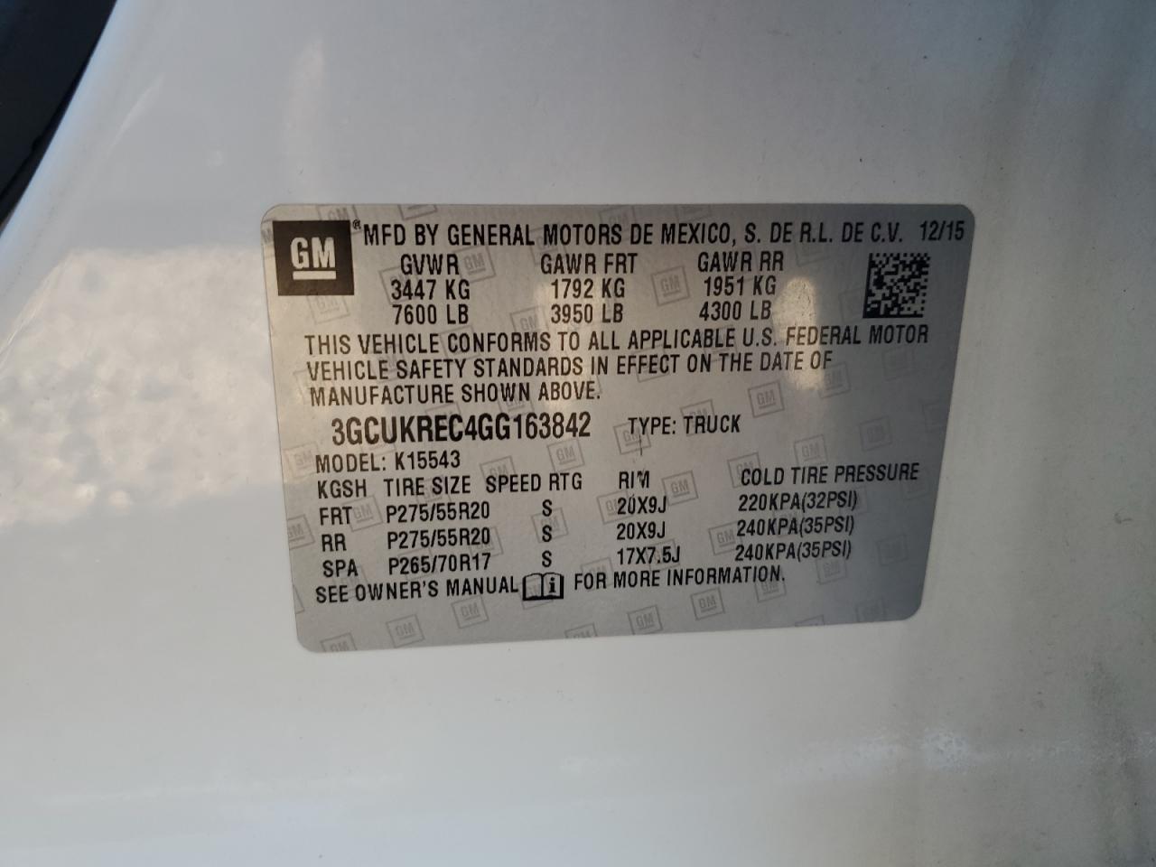 2016 Chevrolet Silverado K1500 Lt VIN: 3GCUKREC4GG163842 Lot: 82218595