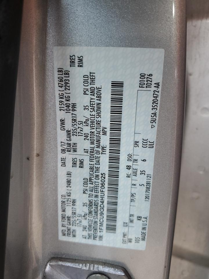 2017 Ford Escape Se VIN: 1FMCU9GD4HUF06025 Lot: 86669525