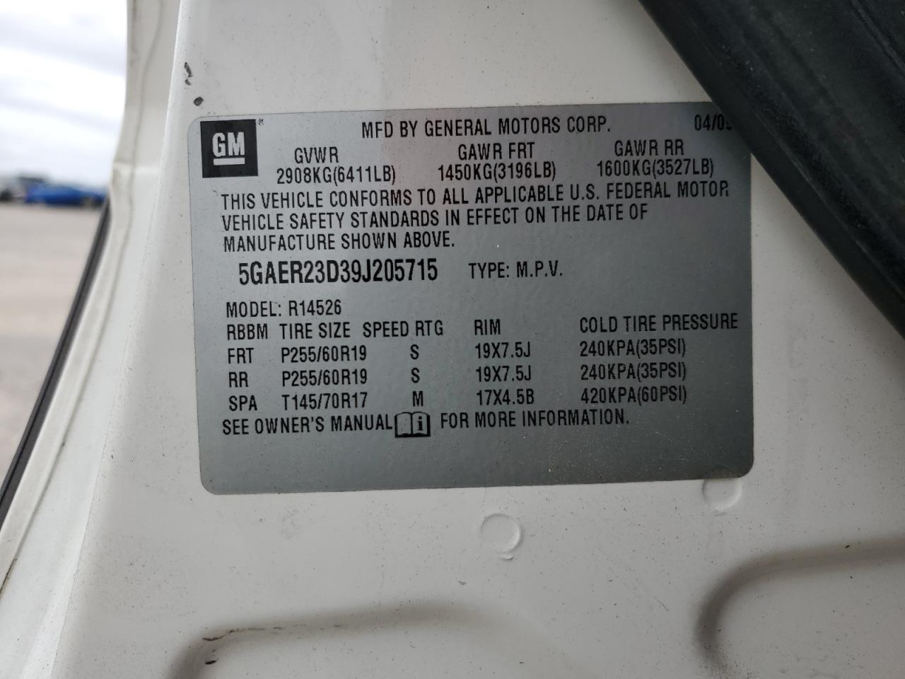 2009 Buick Enclave Cxl VIN: 5GAER23D39J205715 Lot: 85740425