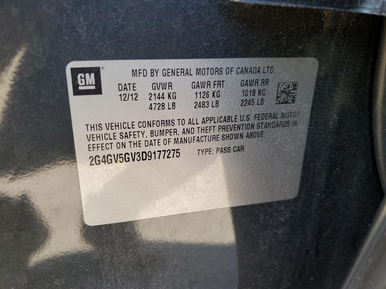 2013 Buick Regal Gs VIN: 2G4GV5GV3D9177275 Lot: 84756215