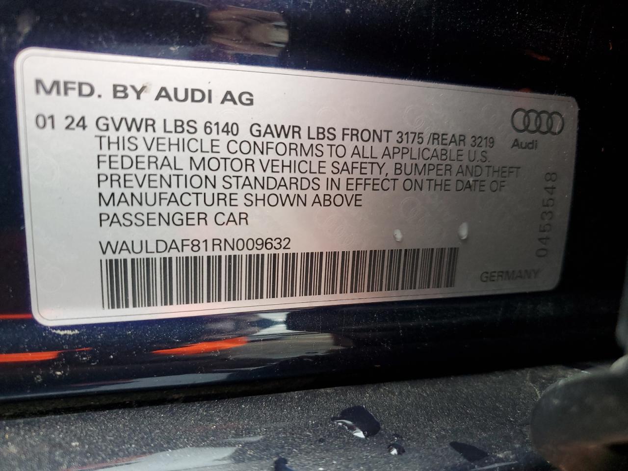 2024 Audi A8 L VIN: WAULDAF81RN009632 Lot: 87048075