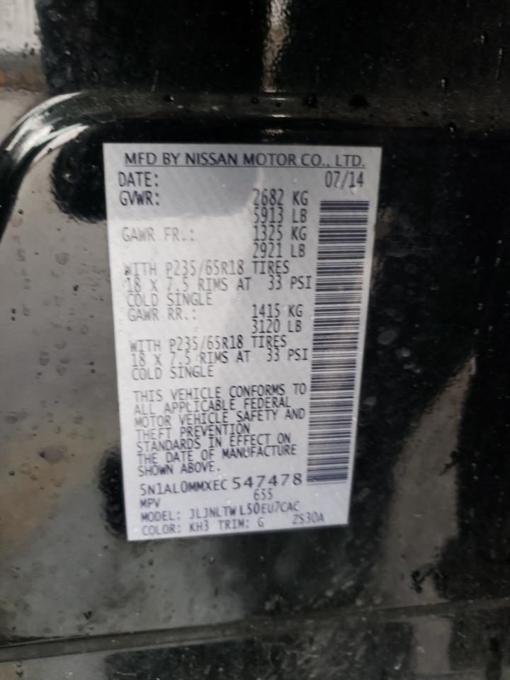 2014 Infiniti Qx60 VIN: 5N1AL0MMXEC547478 Lot: 85402785