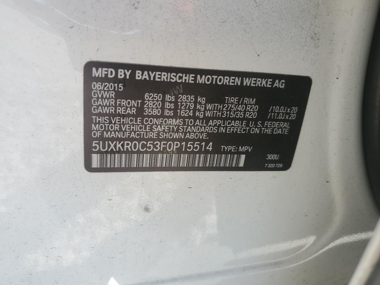 2015 BMW X5 xDrive35I VIN: 5UXKR0C53F0P15514 Lot: 82466955