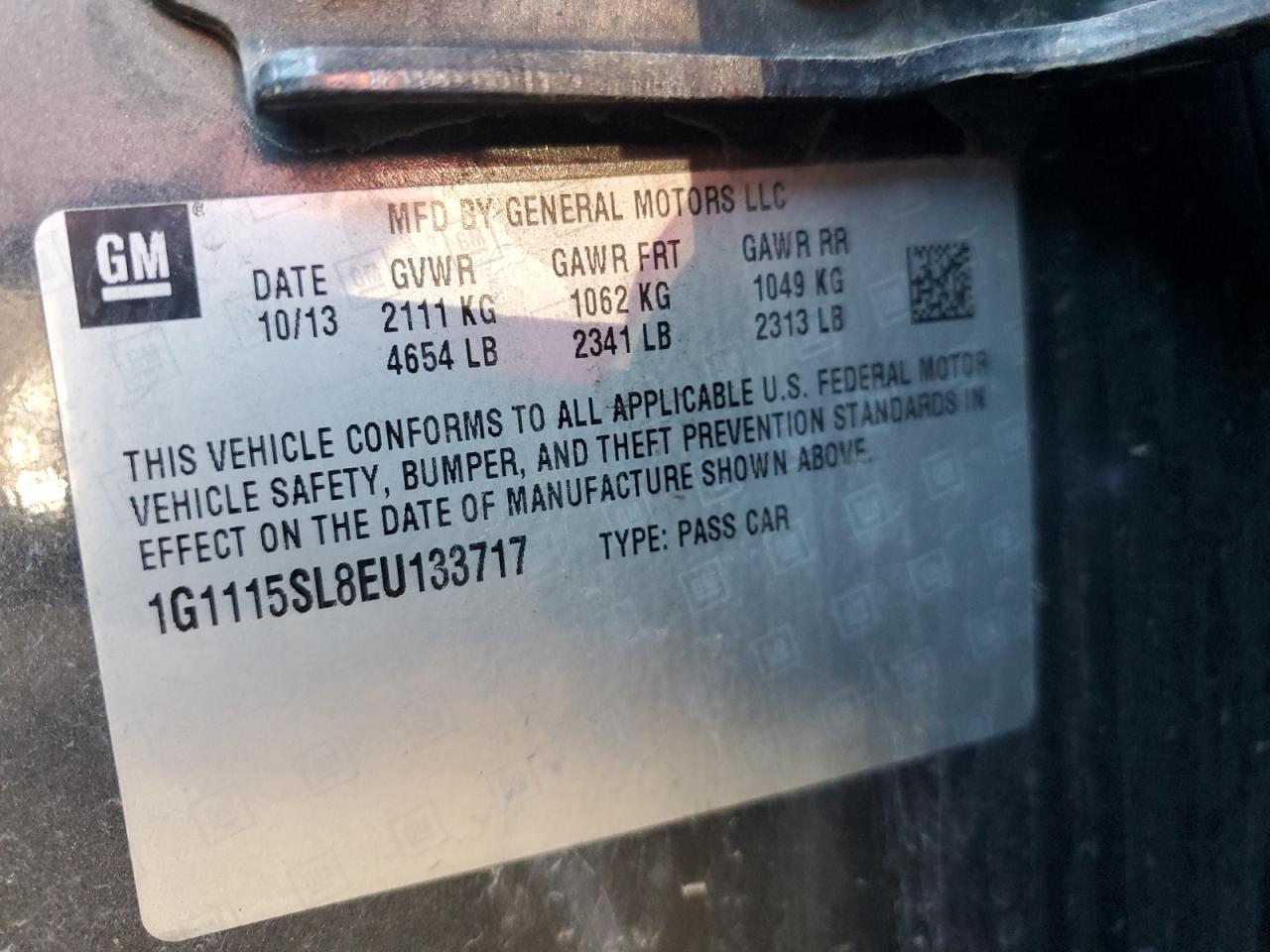 2014 Chevrolet Impala Lt VIN: 1G1115SL8EU133717 Lot: 89828495