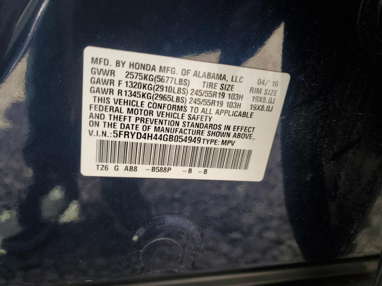 2016 Acura Mdx Technology VIN: 5FRYD4H44GB054949 Lot: 82288275