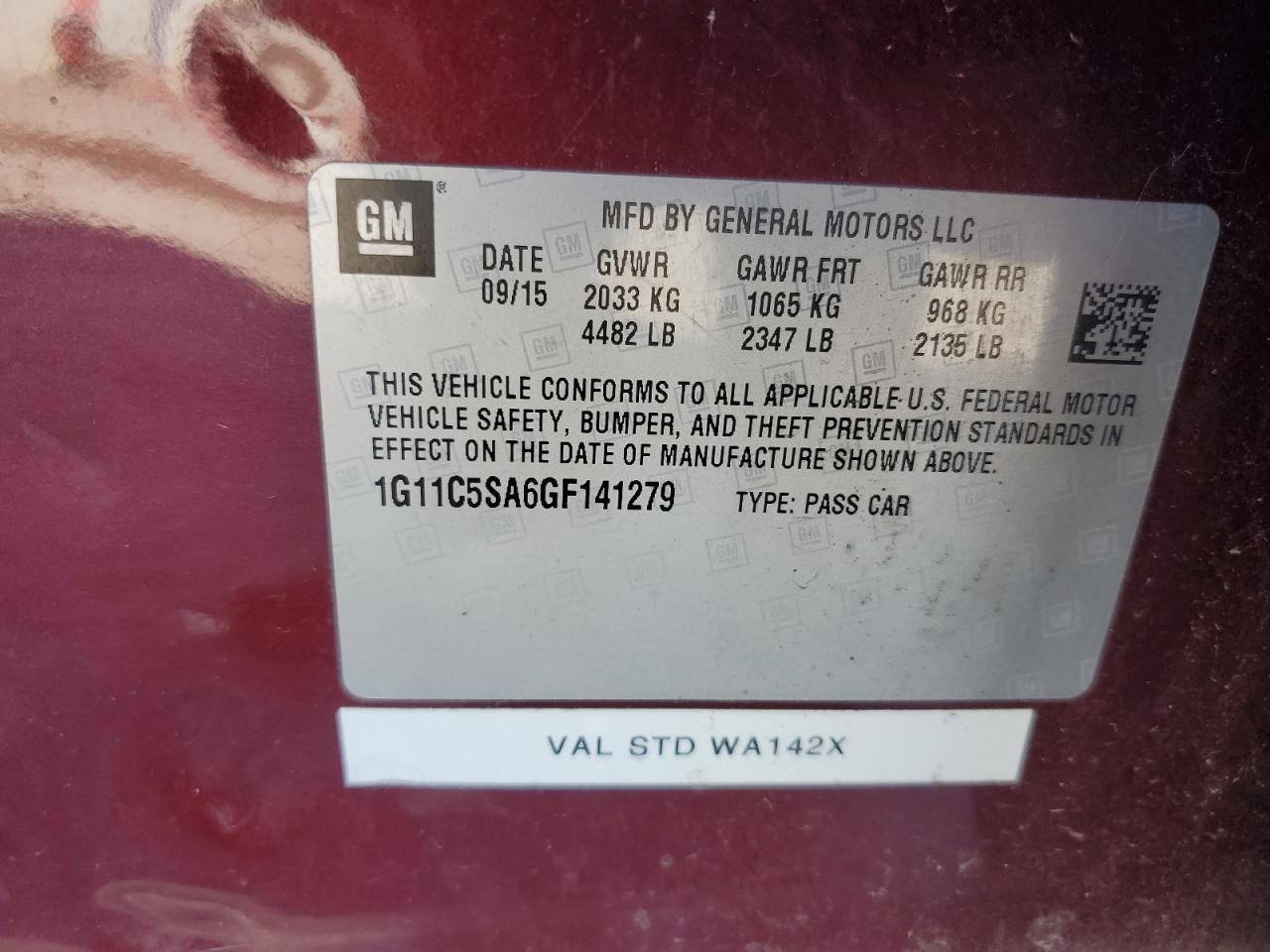 2016 Chevrolet Malibu Limited Lt VIN: 1G11C5SA6GF141279 Lot: 85525175