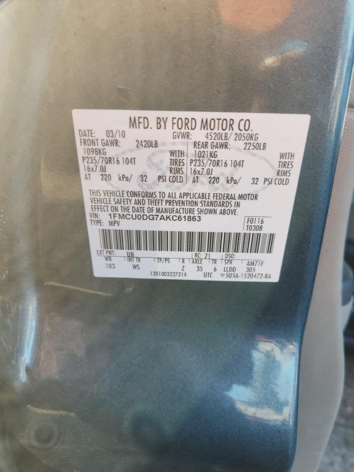 2010 Ford Escape Xlt VIN: 1FMCU0DG7AKC61863 Lot: 84989525