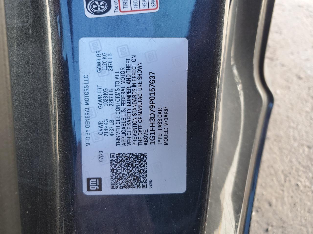 2023 Chevrolet Camaro Ss VIN: 1G1FH3D79P0157637 Lot: 87380035