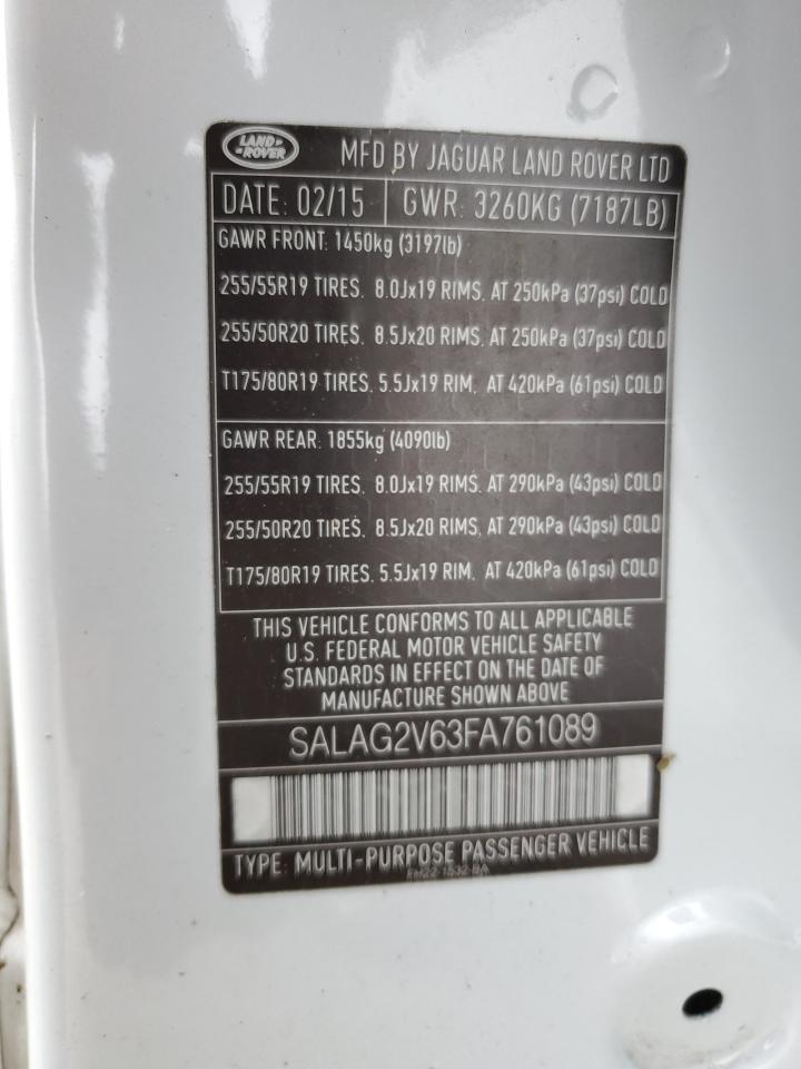 2015 Land Rover Lr4 Hse VIN: SALAG2V63FA761089 Lot: 90580565