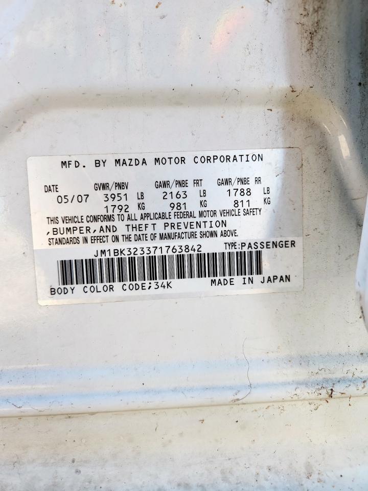 2007 Mazda 3 S VIN: JM1BK323371763842 Lot: 90937715