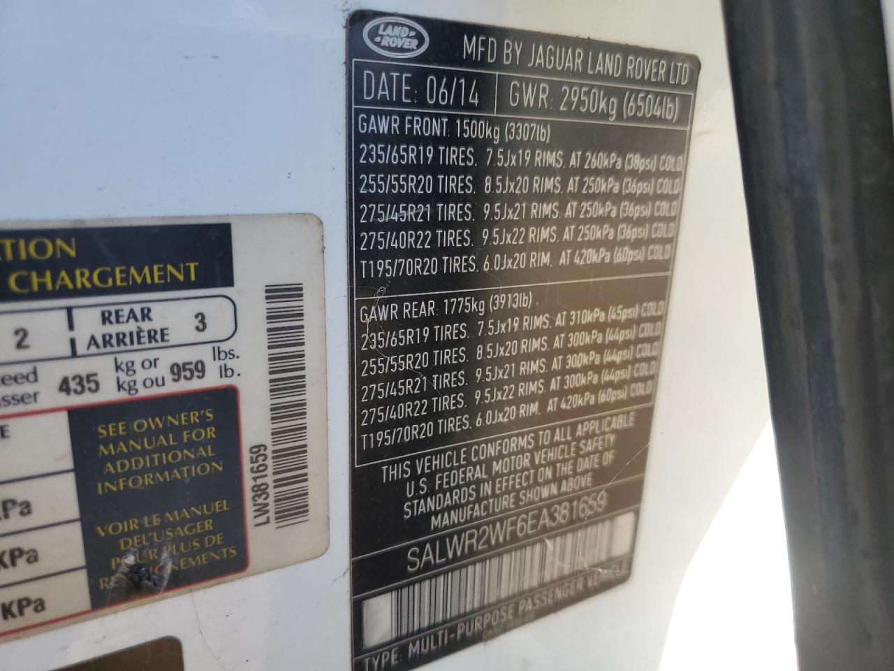 2014 Land Rover Range Rover Sport Hse VIN: SALWR2WF6EA381659 Lot: 82506955