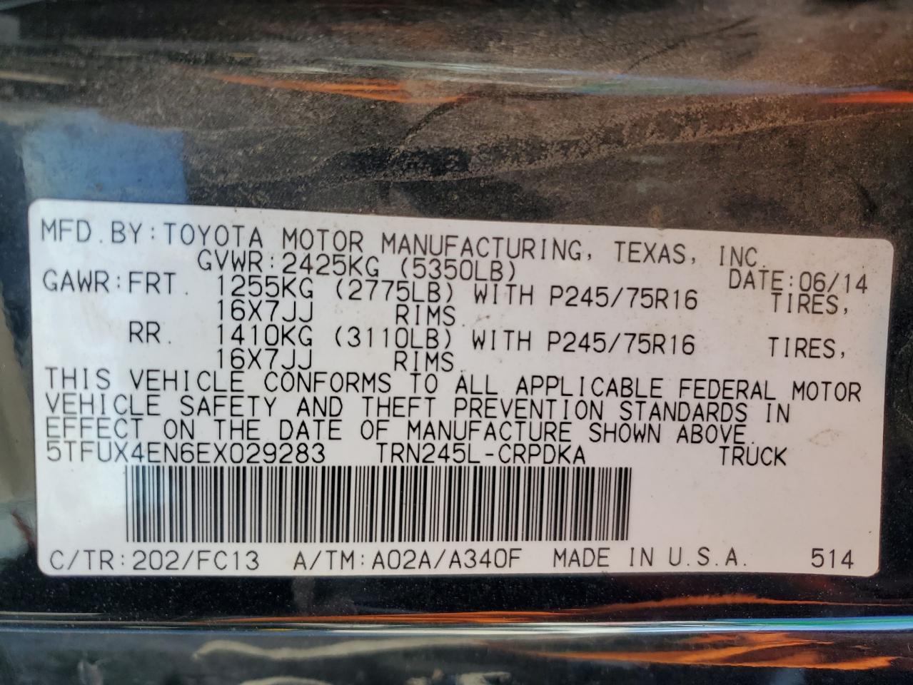 2014 Toyota Tacoma Access Cab VIN: 5TFUX4EN6EX029283 Lot: 82387375