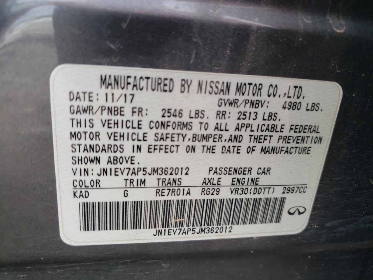 2018 Infiniti Q50 Luxe VIN: JN1EV7AP5JM362012 Lot: 86125195