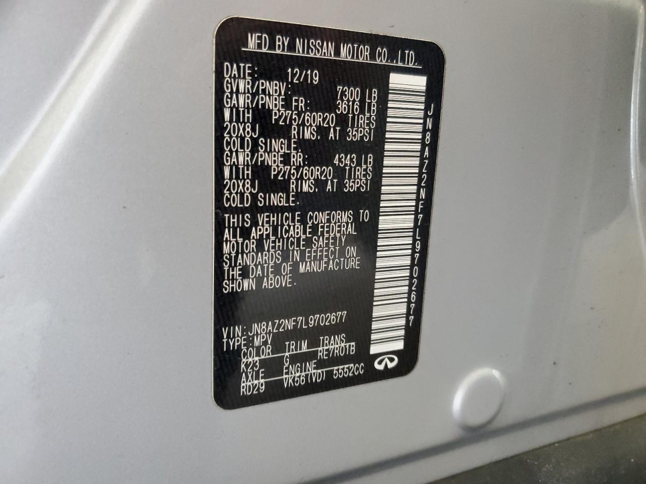 2020 Infiniti Qx80 Luxe VIN: JN8AZ2NF7L9702677 Lot: 81658585