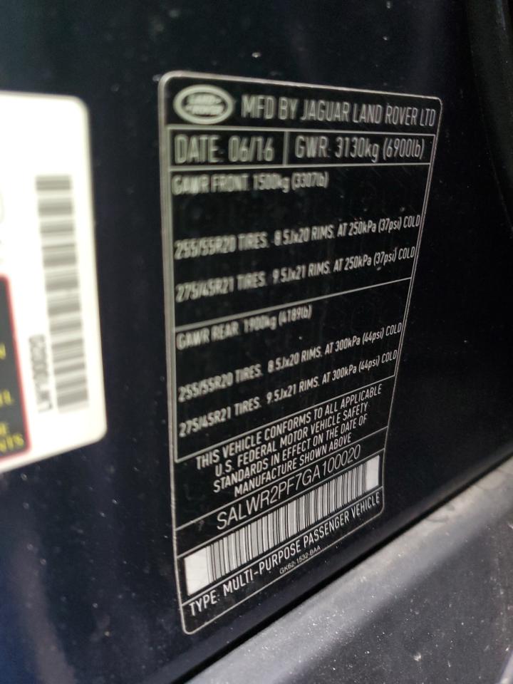 2016 Land Rover Range Rover Sport Hse VIN: SALWR2PF7GA100020 Lot: 90398715