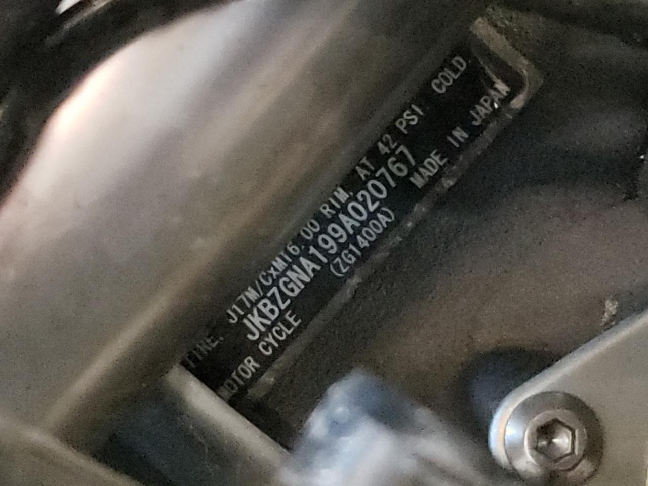 2009 Kawasaki Zg1400 A VIN: JKBZGNA199A020767 Lot: 85690135