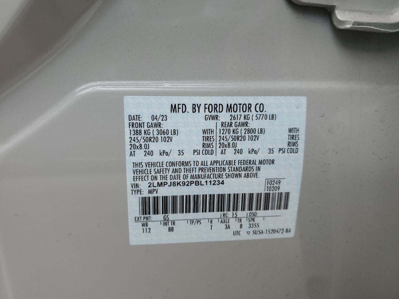 2023 Lincoln Nautilus Reserve VIN: 2LMPJ8K92PBL11234 Lot: 86075835