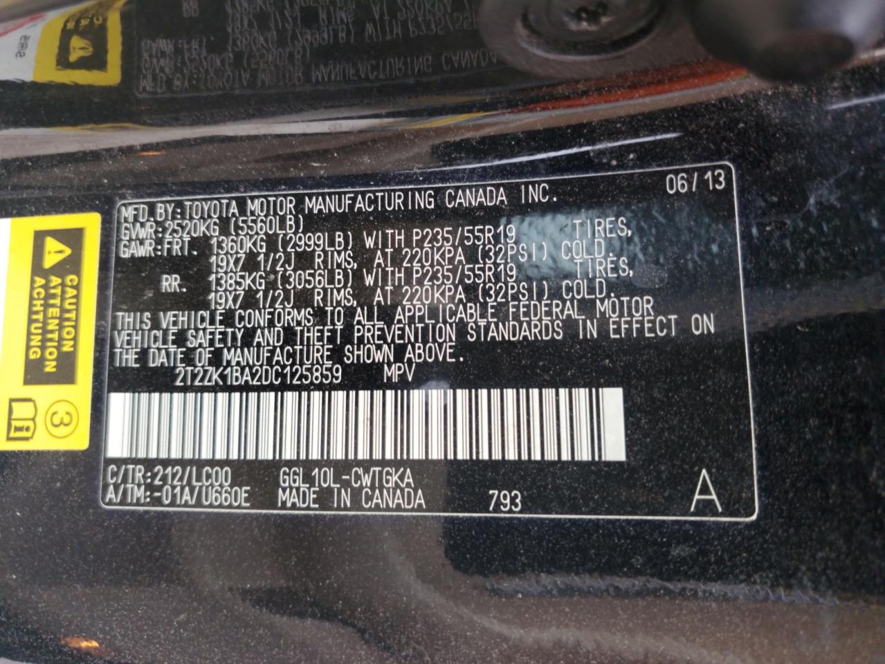 2013 Lexus Rx 350 VIN: 2T2ZK1BA2DC125859 Lot: 84971645