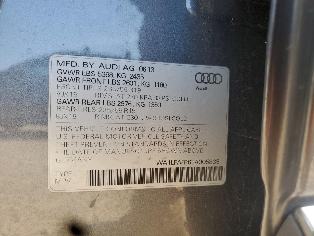 2014 Audi Q5 Premium Plus VIN: WA1LFAFP6EA005835 Lot: 86470235