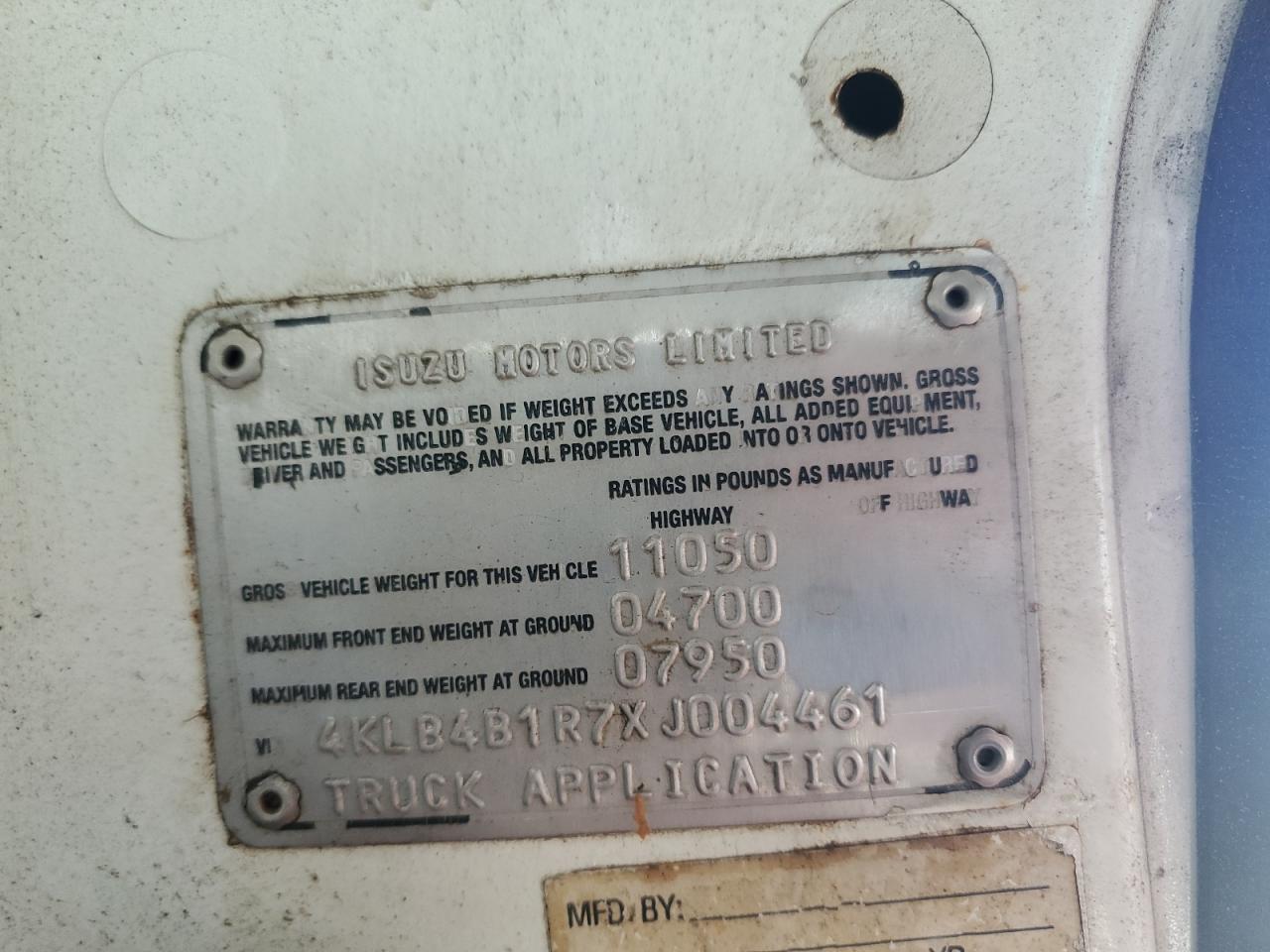 1999 Isuzu Npr VIN: 4KLB4B1R7XJ004461 Lot: 85926325