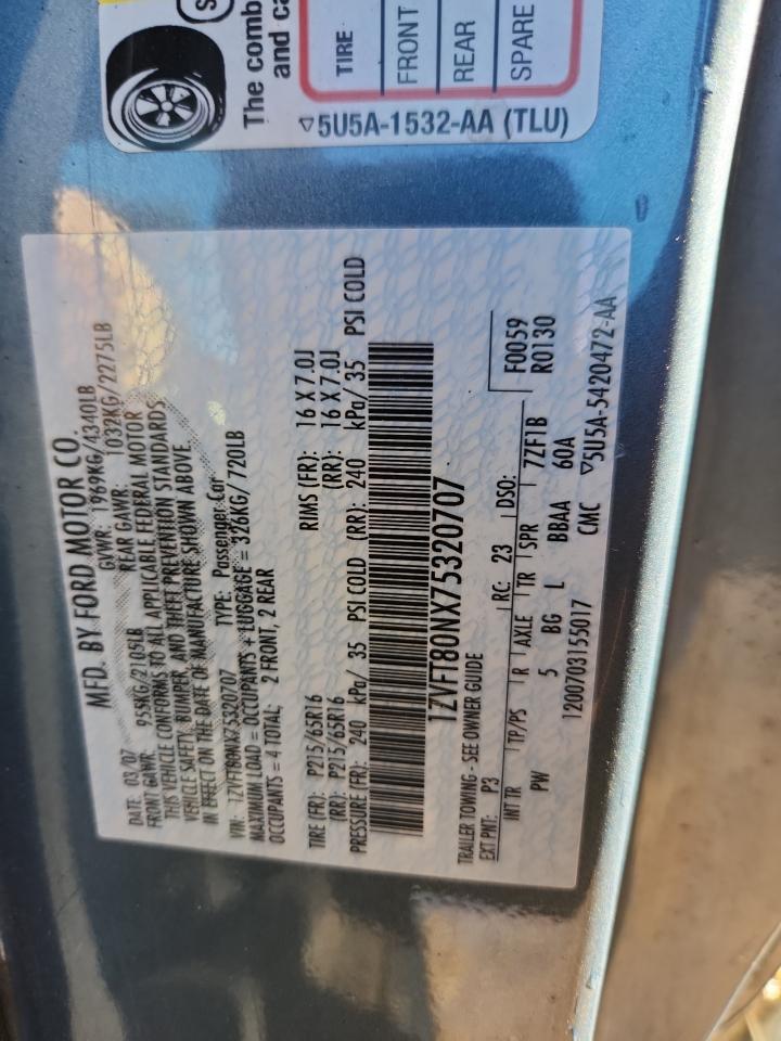 2007 Ford Mustang VIN: 1ZVFT80NX75320707 Lot: 89883865