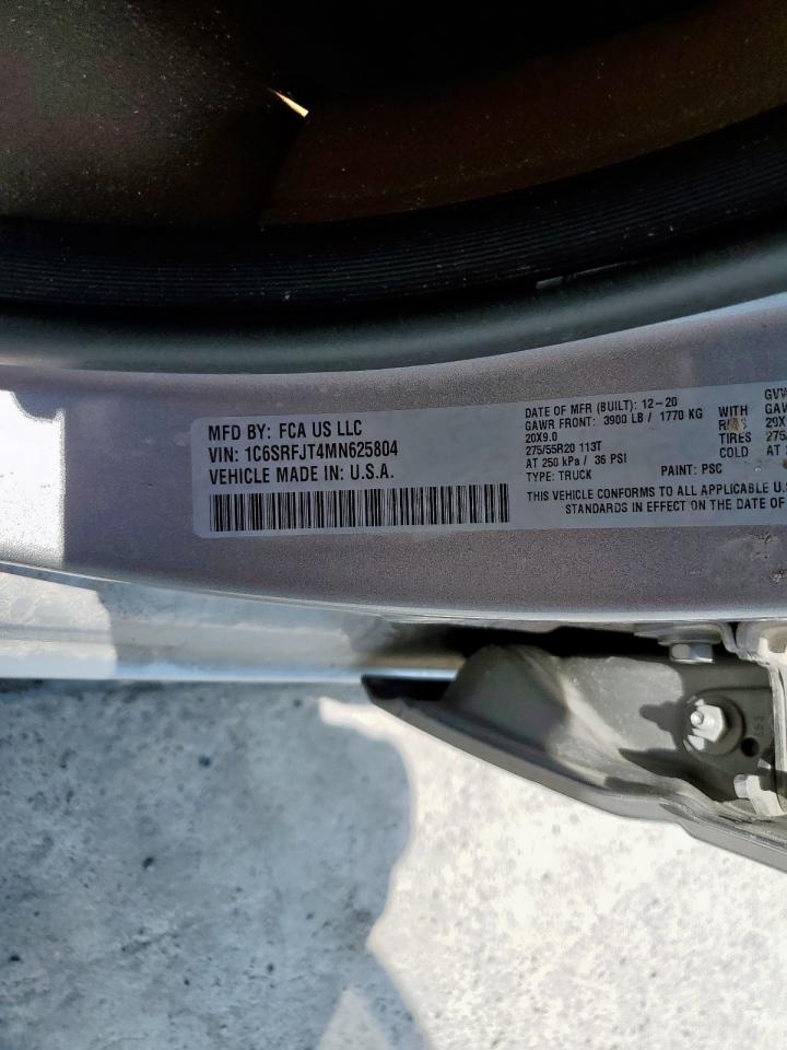 2021 Ram 1500 Laramie VIN: 1C6SRFJT4MN625804 Lot: 84757445