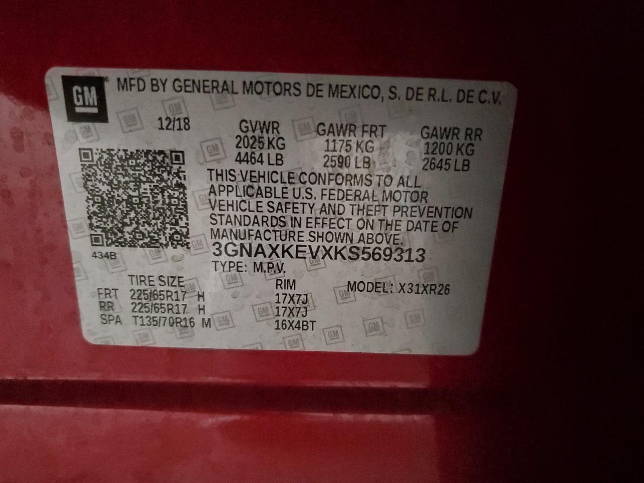 2019 Chevrolet Equinox Lt VIN: 3GNAXKEVXKS569313 Lot: 85928335