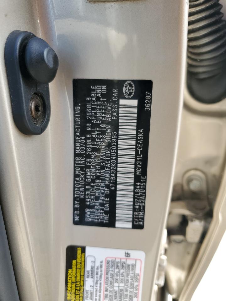 2004 Toyota Camry Se VIN: 4T1BA32K04U503995 Lot: 84785895