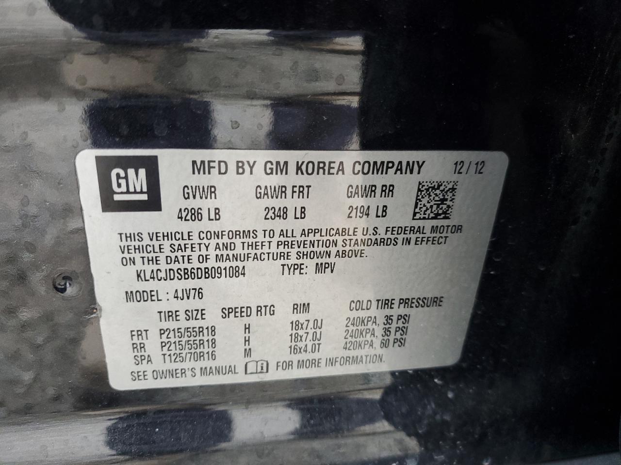 2013 Buick Encore Premium VIN: KL4CJDSB6DB091084 Lot: 86182225