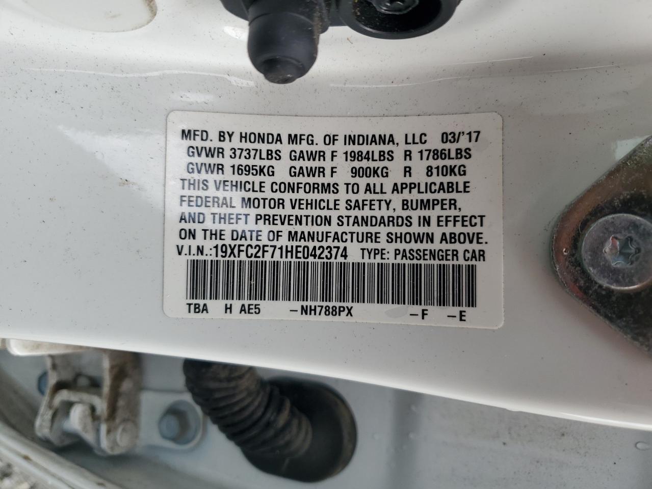 2017 Honda Civic Ex VIN: 19XFC2F71HE042374 Lot: 84833665