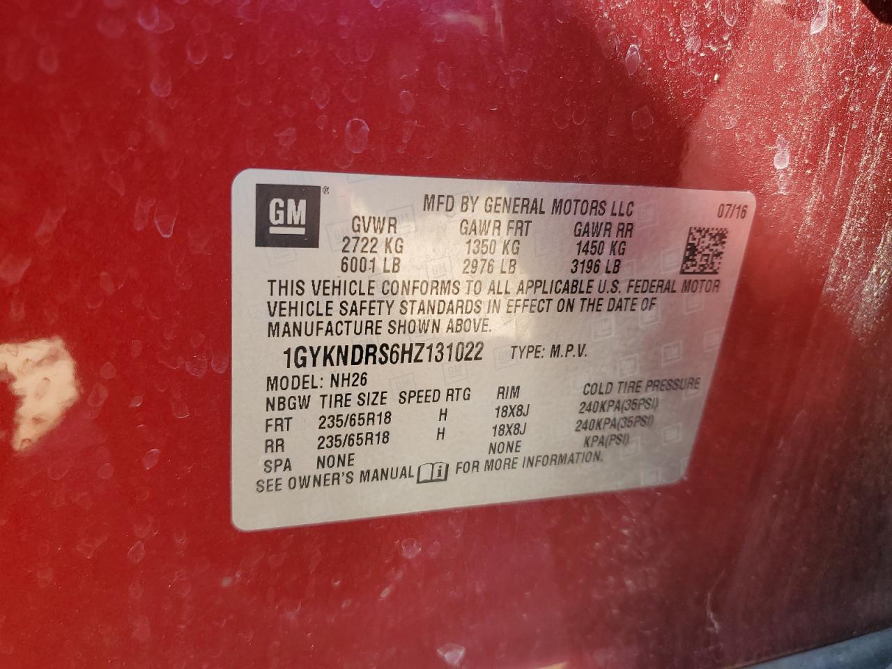 2017 Cadillac Xt5 Luxury VIN: 1GYKNDRS6HZ131022 Lot: 90738615