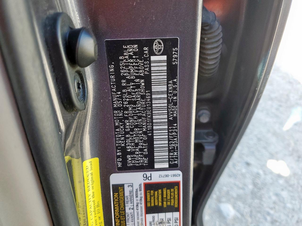 2014 Toyota Camry Hybrid VIN: 4T1BD1FK9EU134691 Lot: 86329175