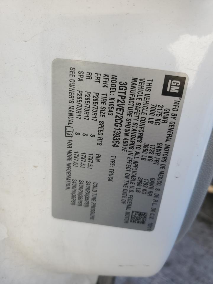 2012 GMC Sierra K1500 Sle VIN: 3GTP2VE72CG139364 Lot: 90430045