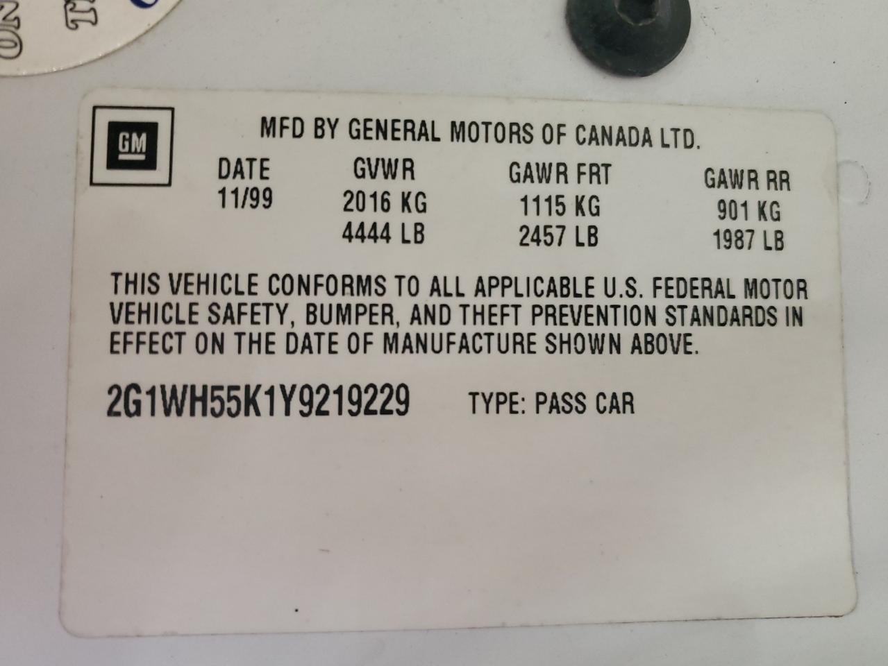 2000 Chevrolet Impala Ls VIN: 2G1WH55K1Y9219229 Lot: 89561445